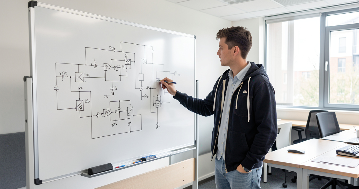 Adulte en reconversion suivant une formation électricien avec un formateur en salle de cours
