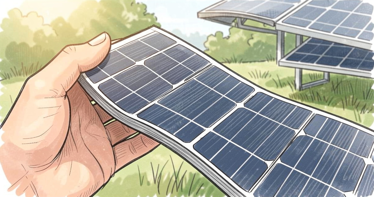 Flexibilité d'un panneau solaire souple montré par la main qui le courbe