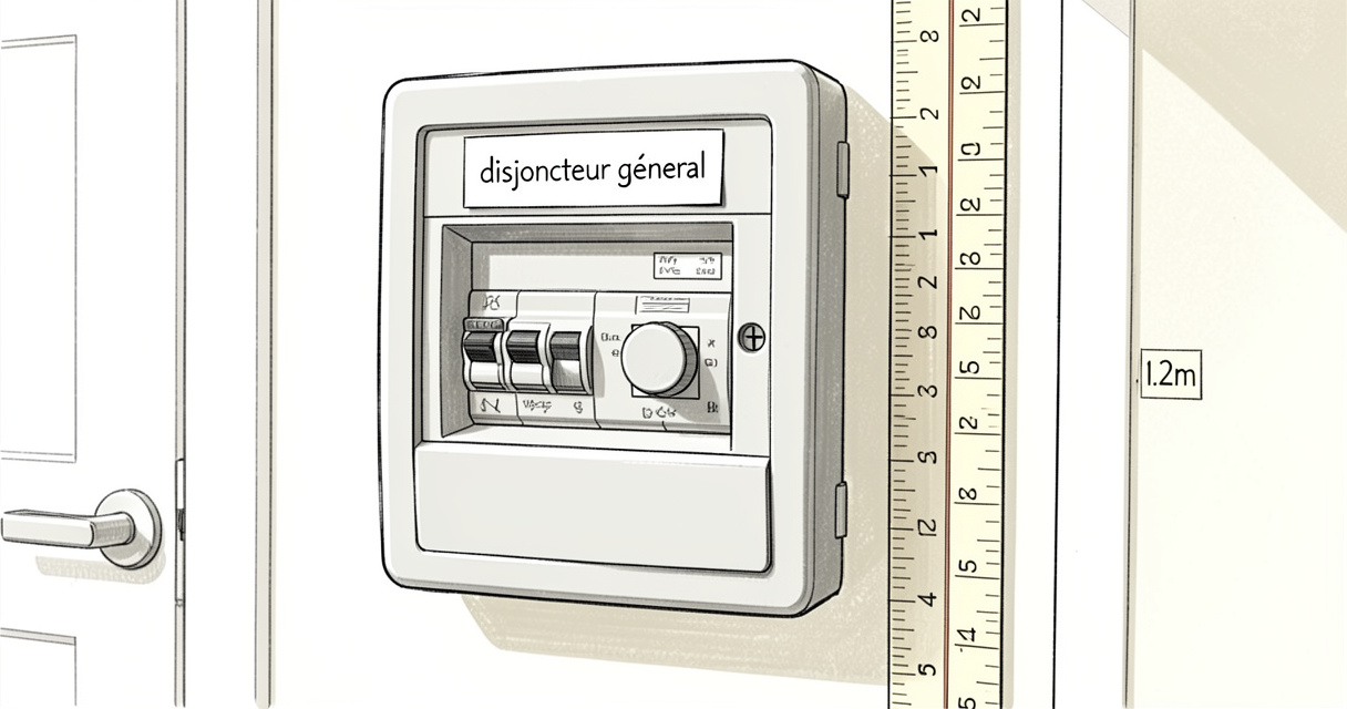 Tableau électrique moderne avec disjoncteur général à hauteur réglementaire de 1,20 m