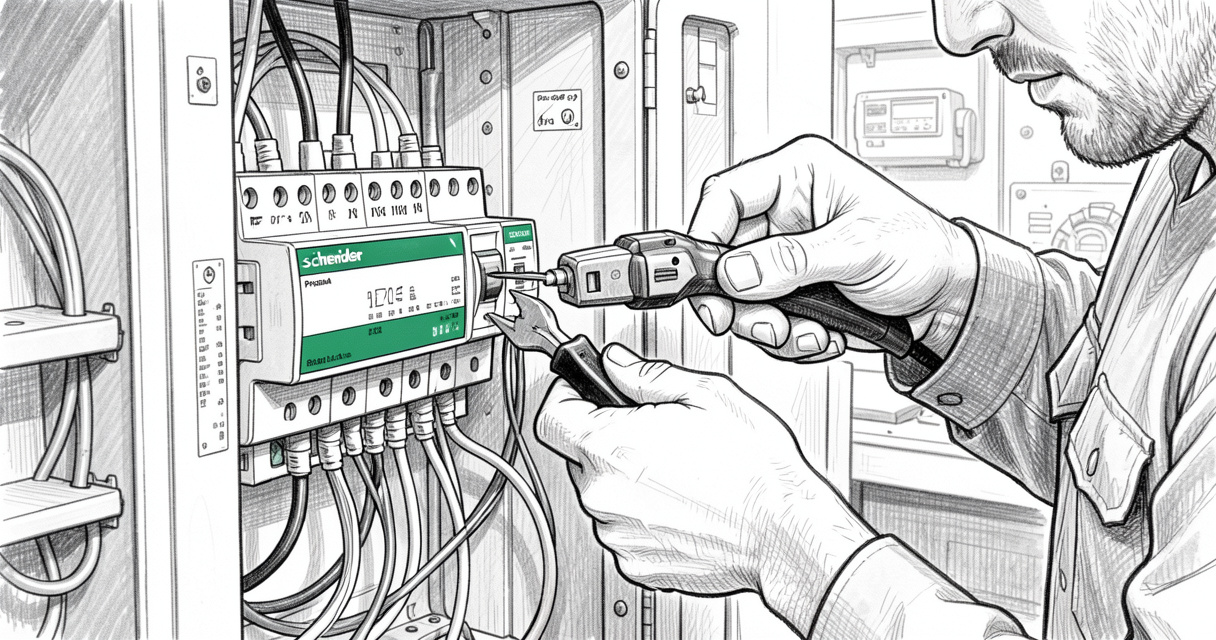 Installation d'un disjoncteur dans un tableau Schneider par un électricien professionnel