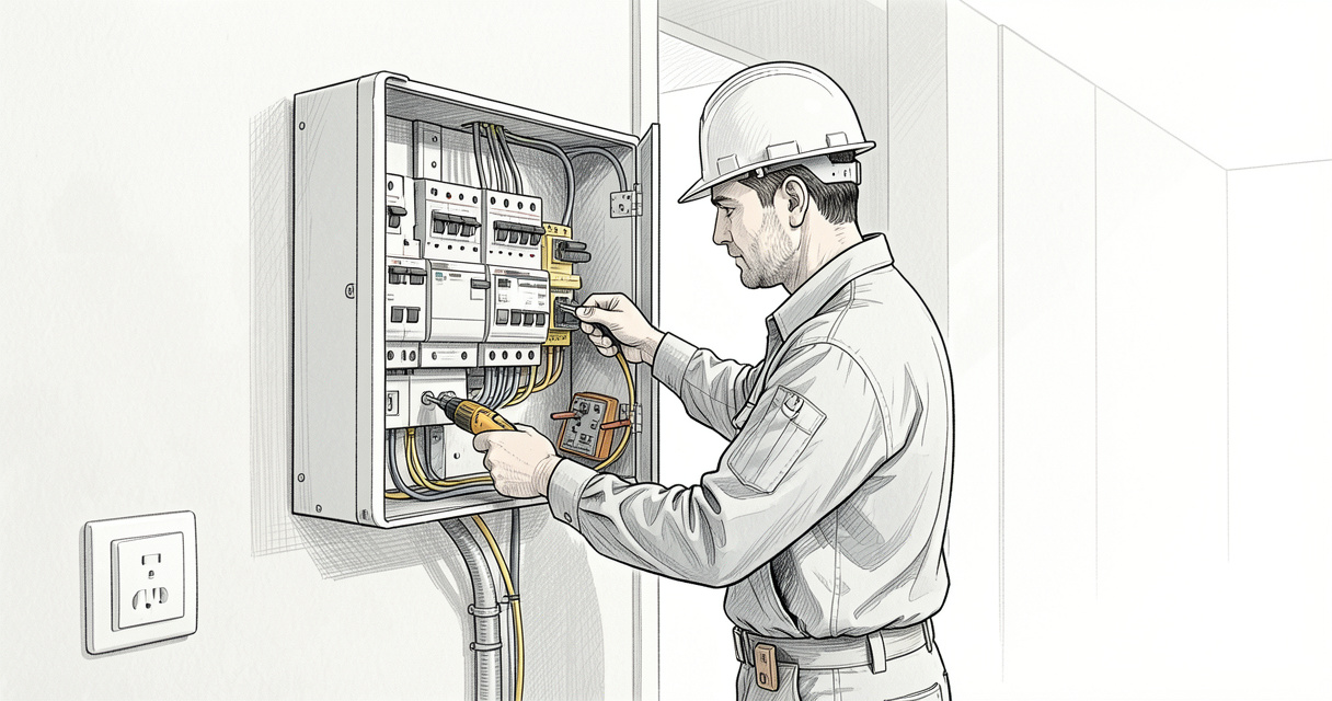 Installation d'un tableau électrique pré-équipé par un électricien professionnel dans une maison.
