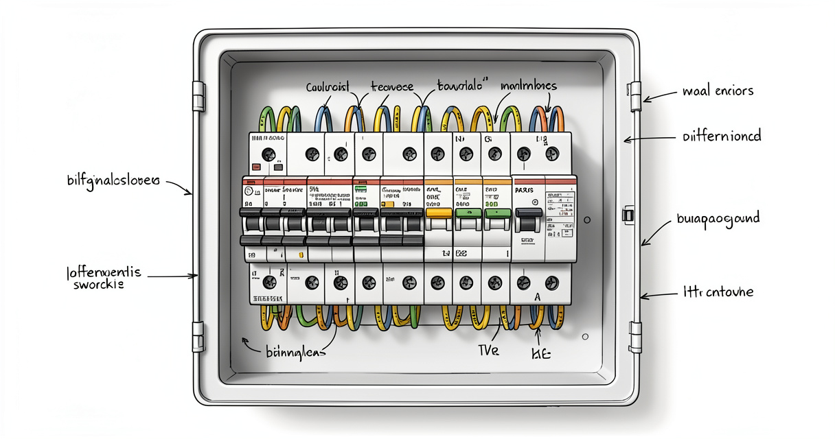 Tableau électrique complet moderne avec modules de protection et disjoncteurs installés dans une maison