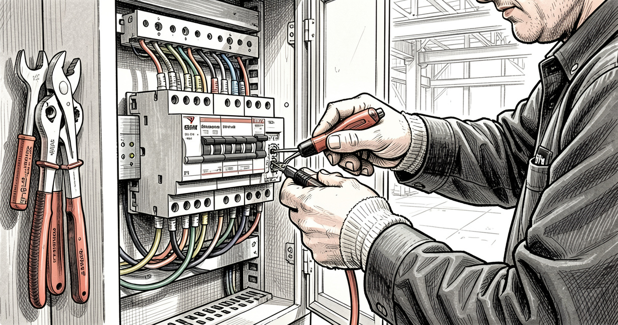 Installation d'un tableau triphasé précablé par un électricien – raccordement des câbles aux disjoncteurs