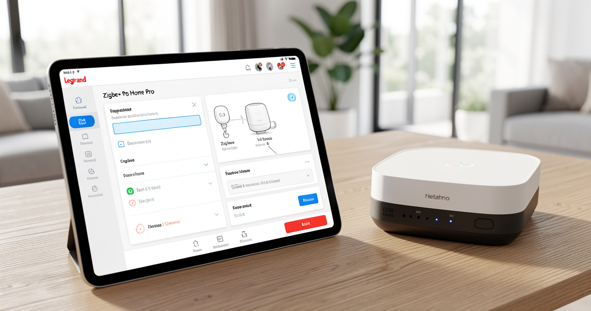 Configuration domotique avec l'appli Legrand Home+ Pro sur une tablette et passerelle Netatmo