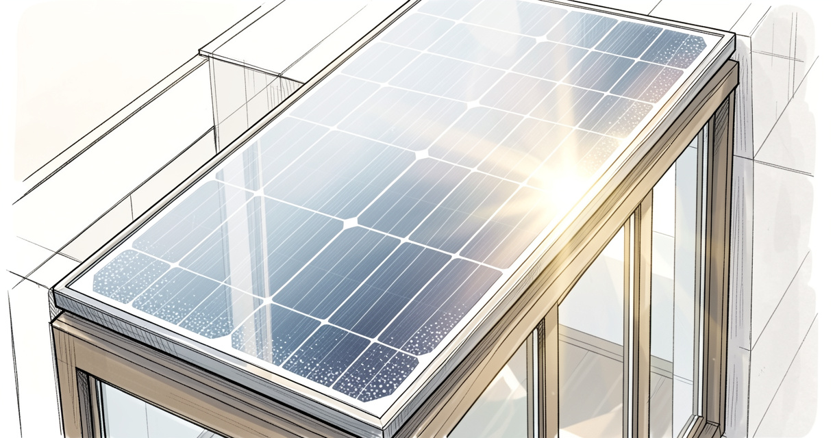 Gros plan sur un panneau solaire transparent intégré dans une fenêtre moderne laissant passer la lumière