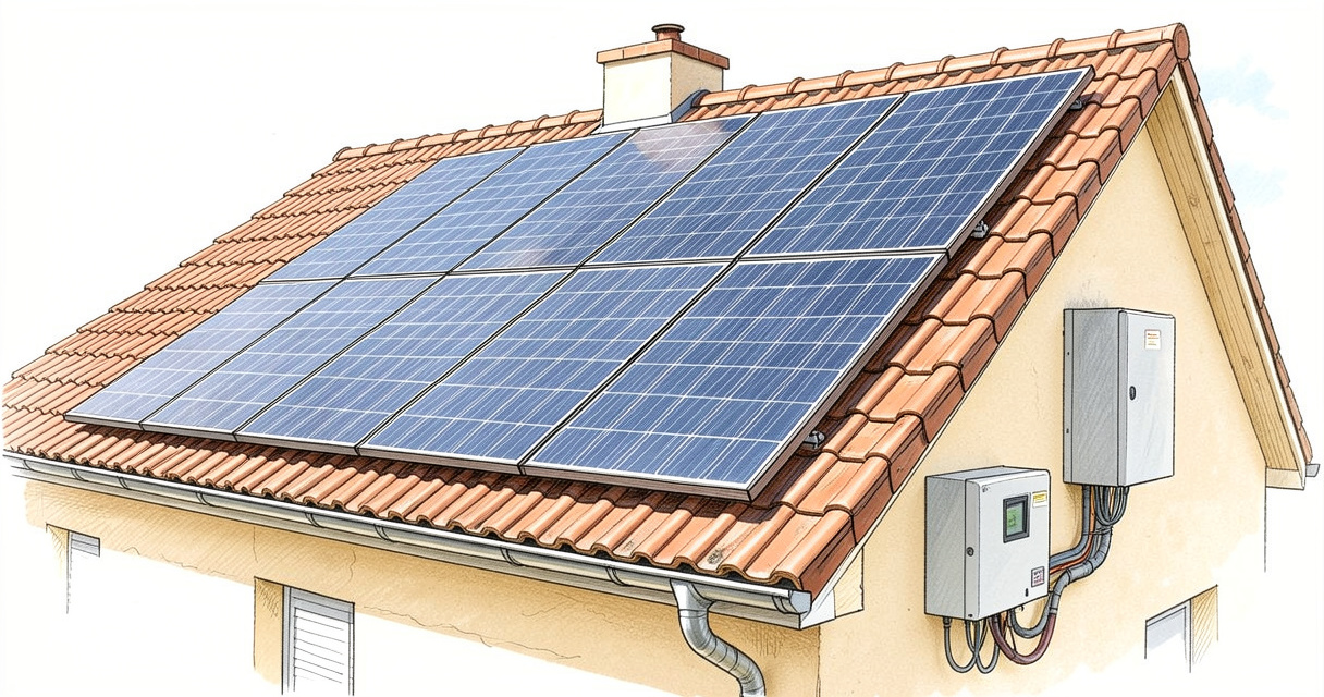 Installation photovoltaïque sur toit belge avec onduleur et tableau électrique pour schéma unifilaire
