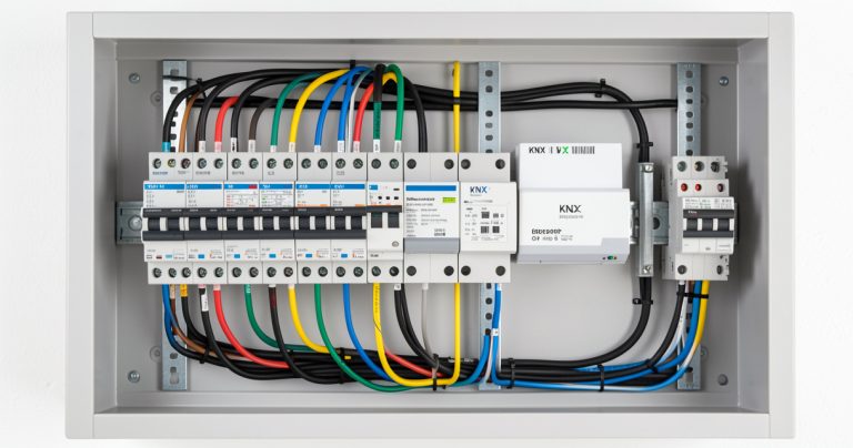 Tableau électrique résidentiel conforme à la norme NF C 15-100 avec modules de domotique