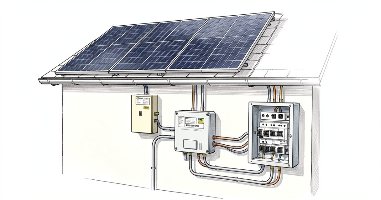 Schéma de raccordement panneau solaire tableau électrique avec coffret de protection