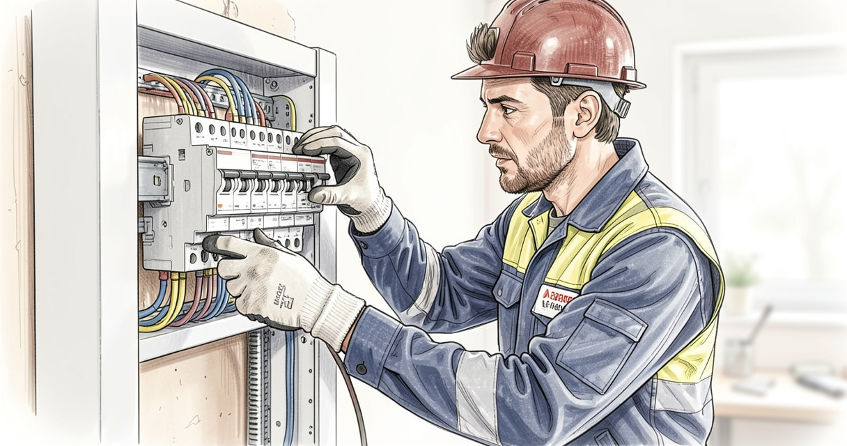 Électricien contrôlant un tableau électrique neuf posé - prix tableau électrique