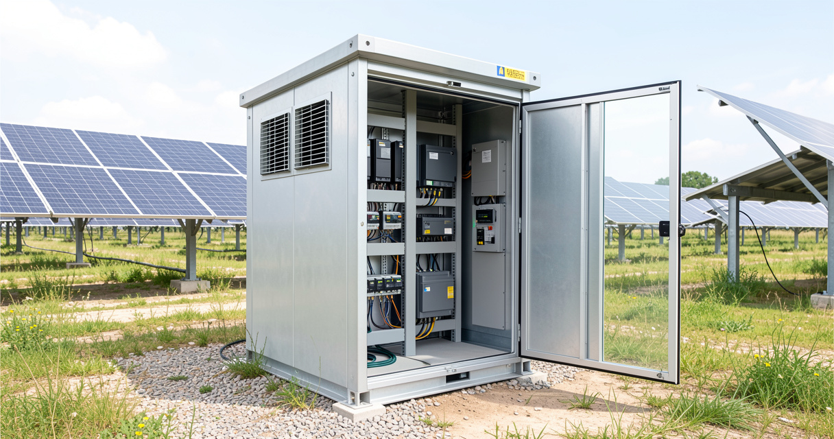 Shelter photovoltaïque préfabriqué pour onduleurs et TGBT sur site solaire