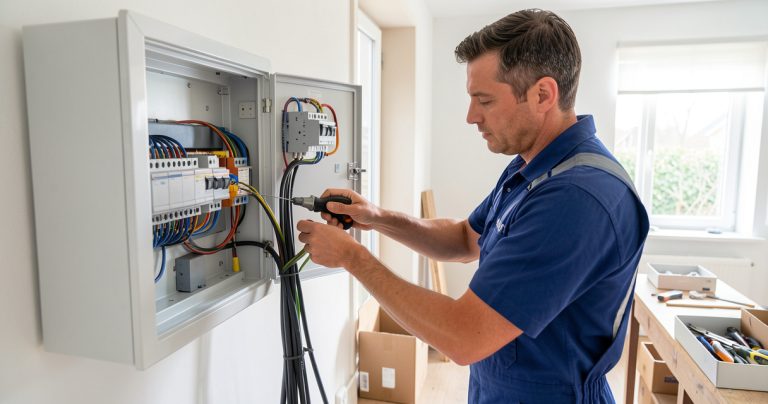Préparation d'un tirage de câble dans une gaine électrique près d'un tableau électrique