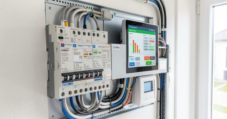 Tableau électrique modulaire d'une maison neuve équipé d'actionneurs domotiques et de modules de gestion énergétique