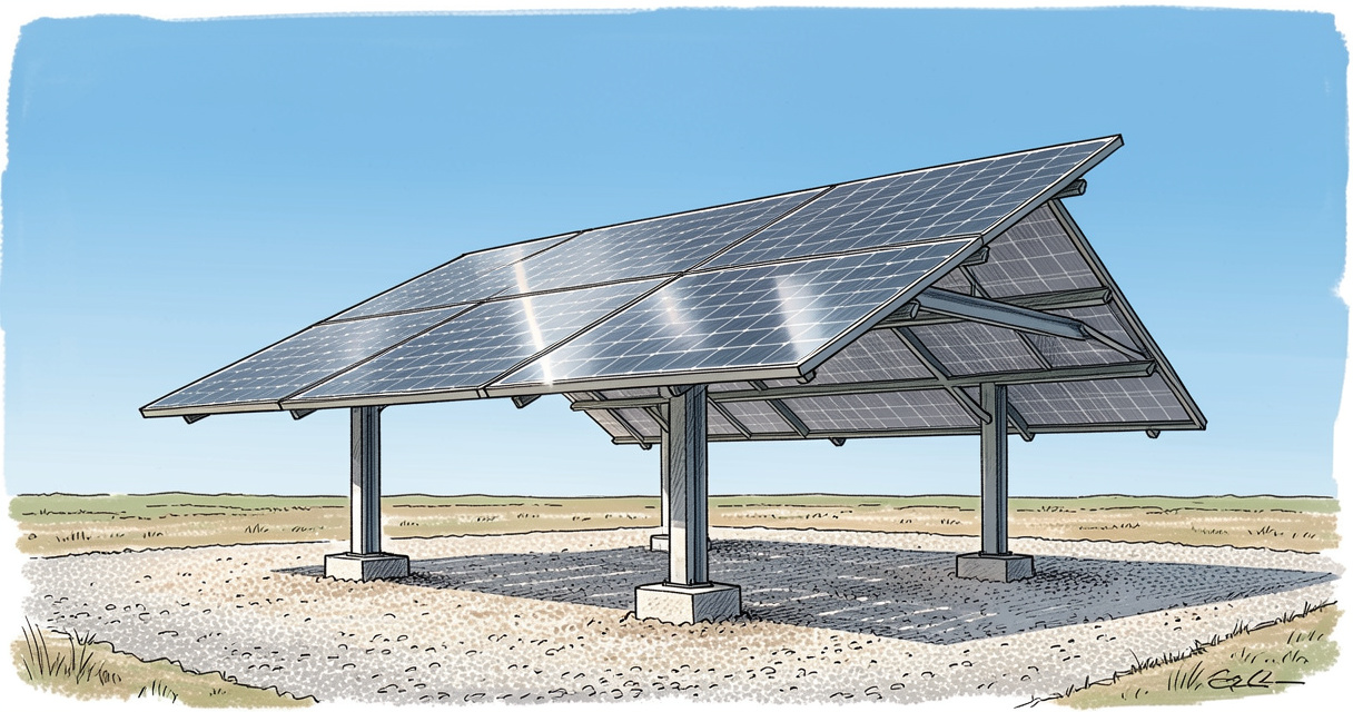Panneau solaire bifacial surélevé au sol captant la lumière réfléchie